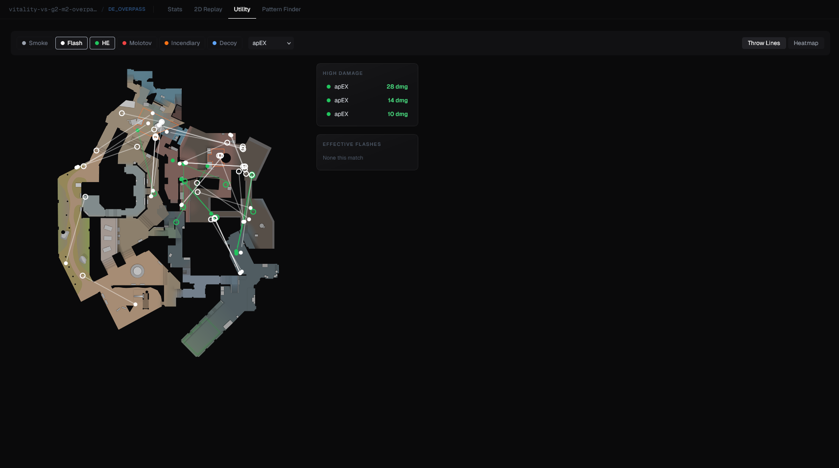 Utility map showing flash and HE throw lines on Overpass
